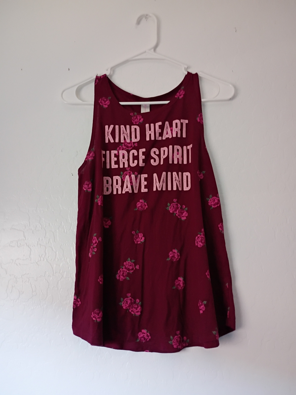 Women's Tank Top Maroon With Floral. Kind Heart Fierce Spirit Brave Mind